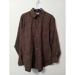 Alex Cannon Brown Plaid Long Sleeve Button Down Shirt, Men's Size LG